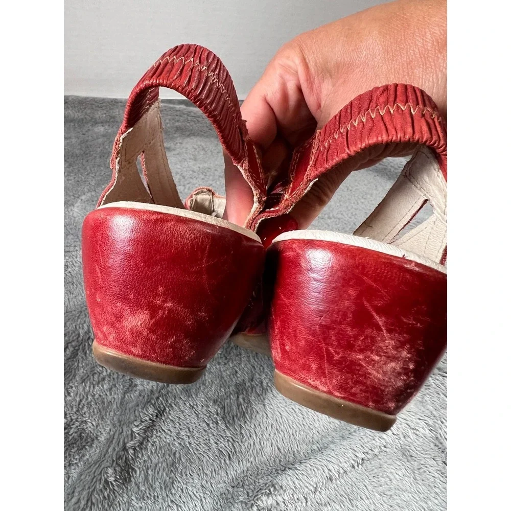 Pikolinos Cutout Wedge Sandals US 7.5 EU 38  Red Leather Boho Lagenlook Comfort